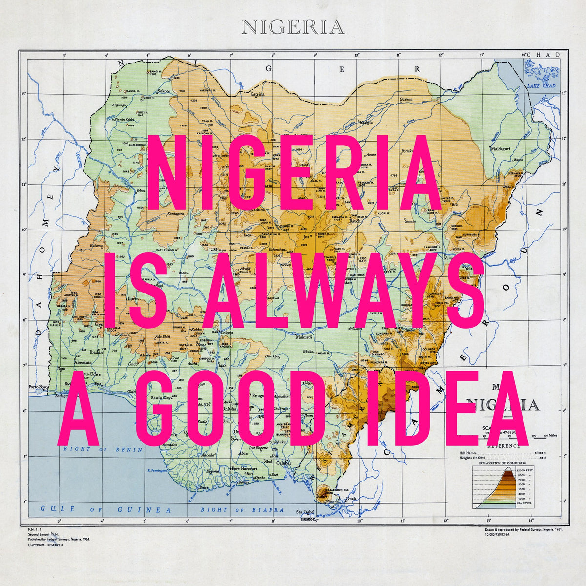 Nigeria Retro Pop Art Map Print (square) - Magic Posters