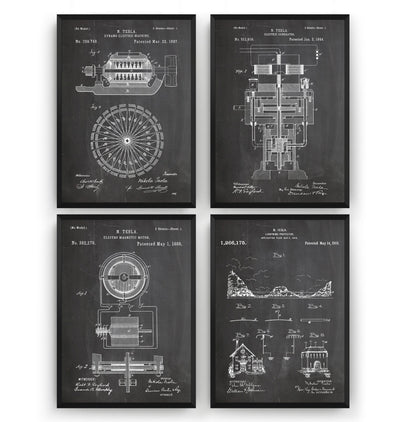 Nikola Tesla Set Of 4 Patent Prints V2 - Magic Posters