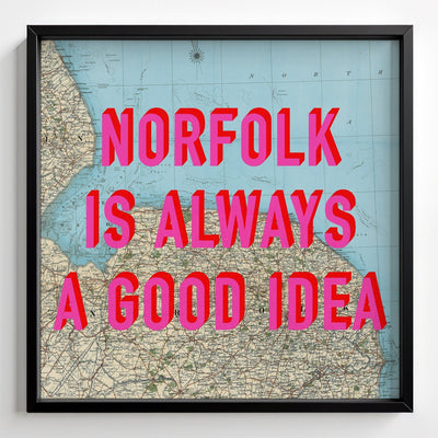 Norfolk Retro Pop Art Map Print - black frame mockup - Magic Posters