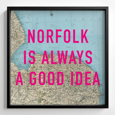 Norfolk Retro Pop Art Map Print - black frame mockup - Magic Posters