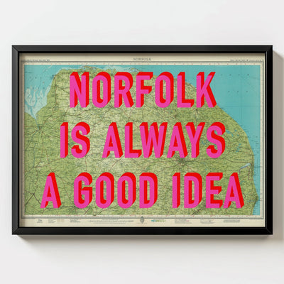 Norfolk Retro Pop Art Map Print - black frame mockup - Magic Posters