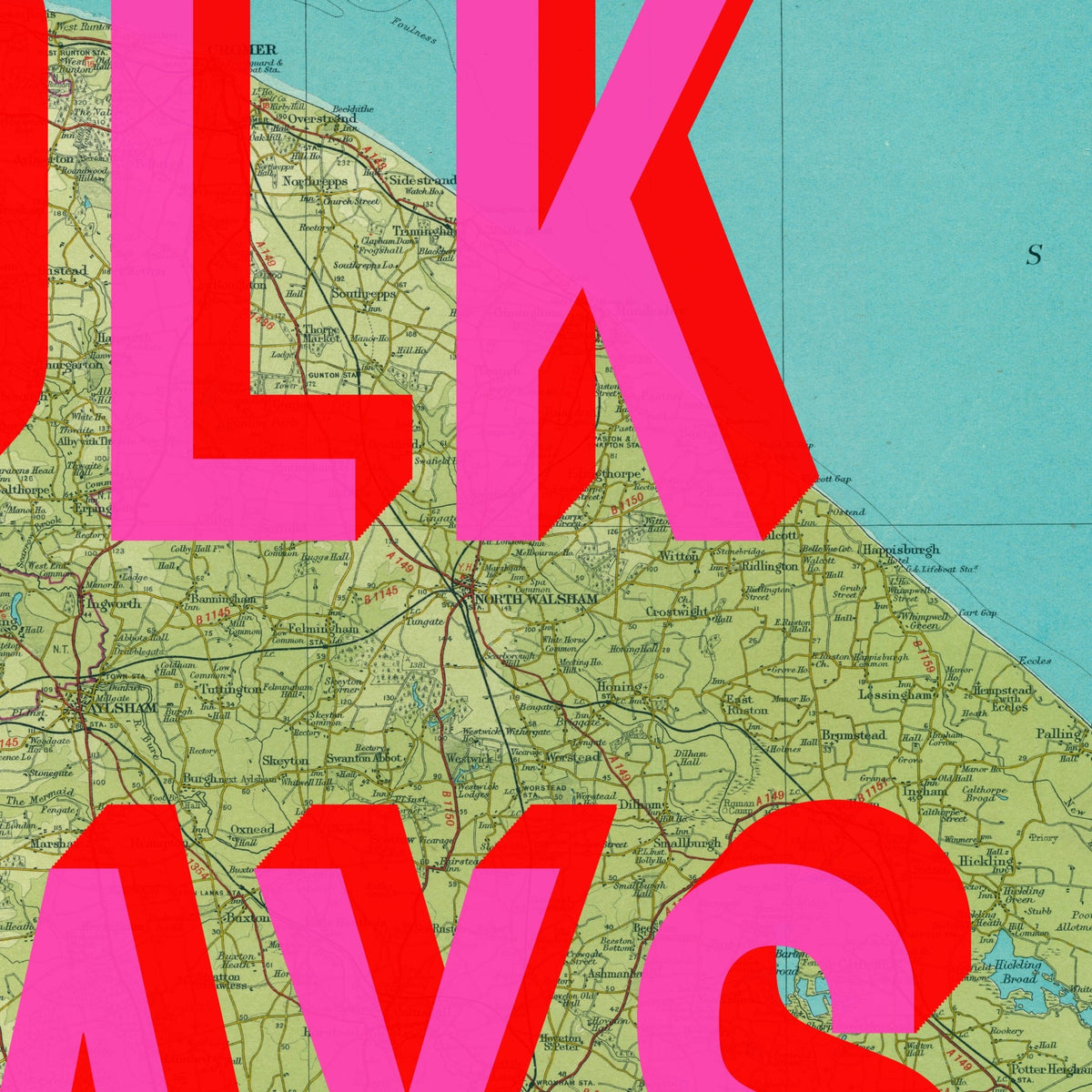 Norfolk Retro Pop Art Map Print