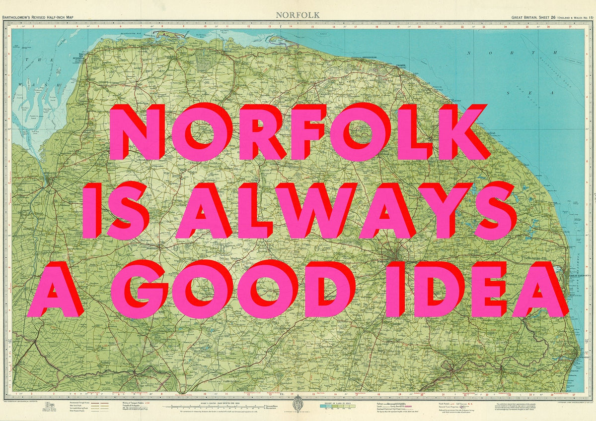 Norfolk Retro Pop Art Map Print