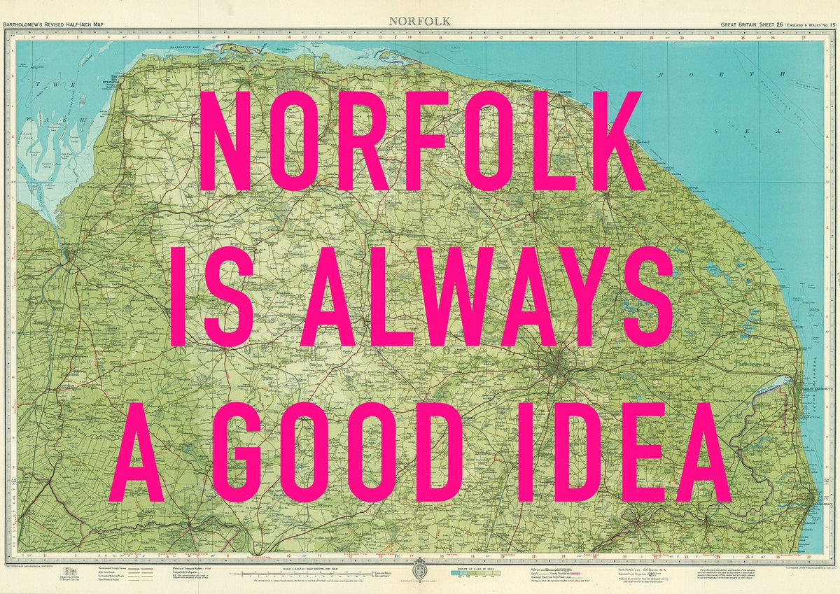 Norfolk Retro Pop Art Map Print