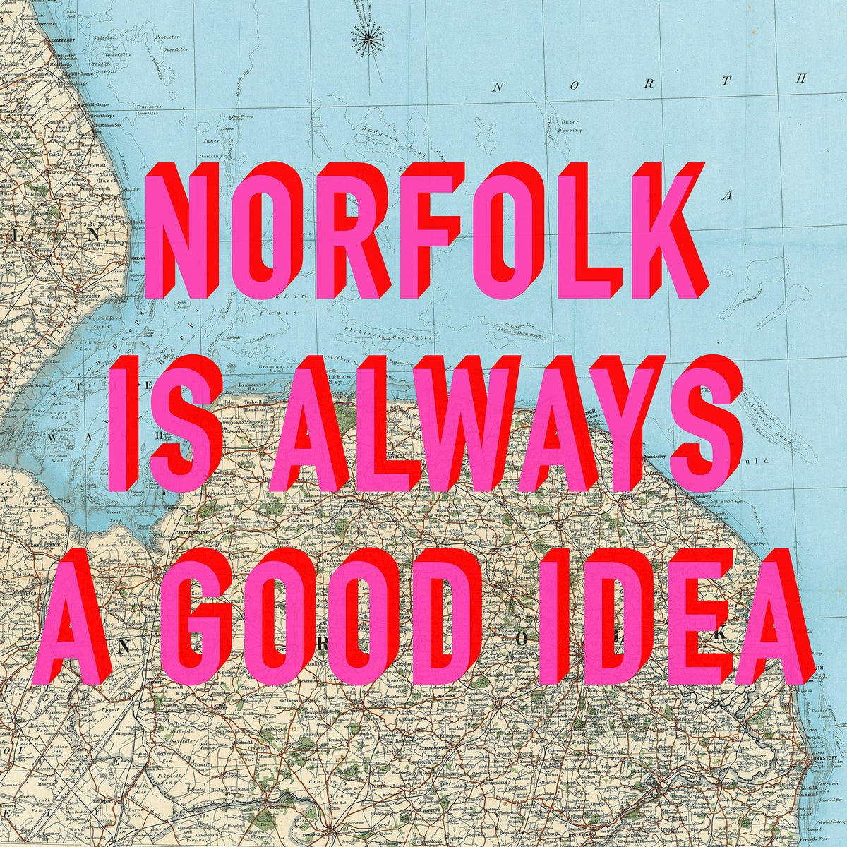 Norfolk Retro Pop Art Map Print