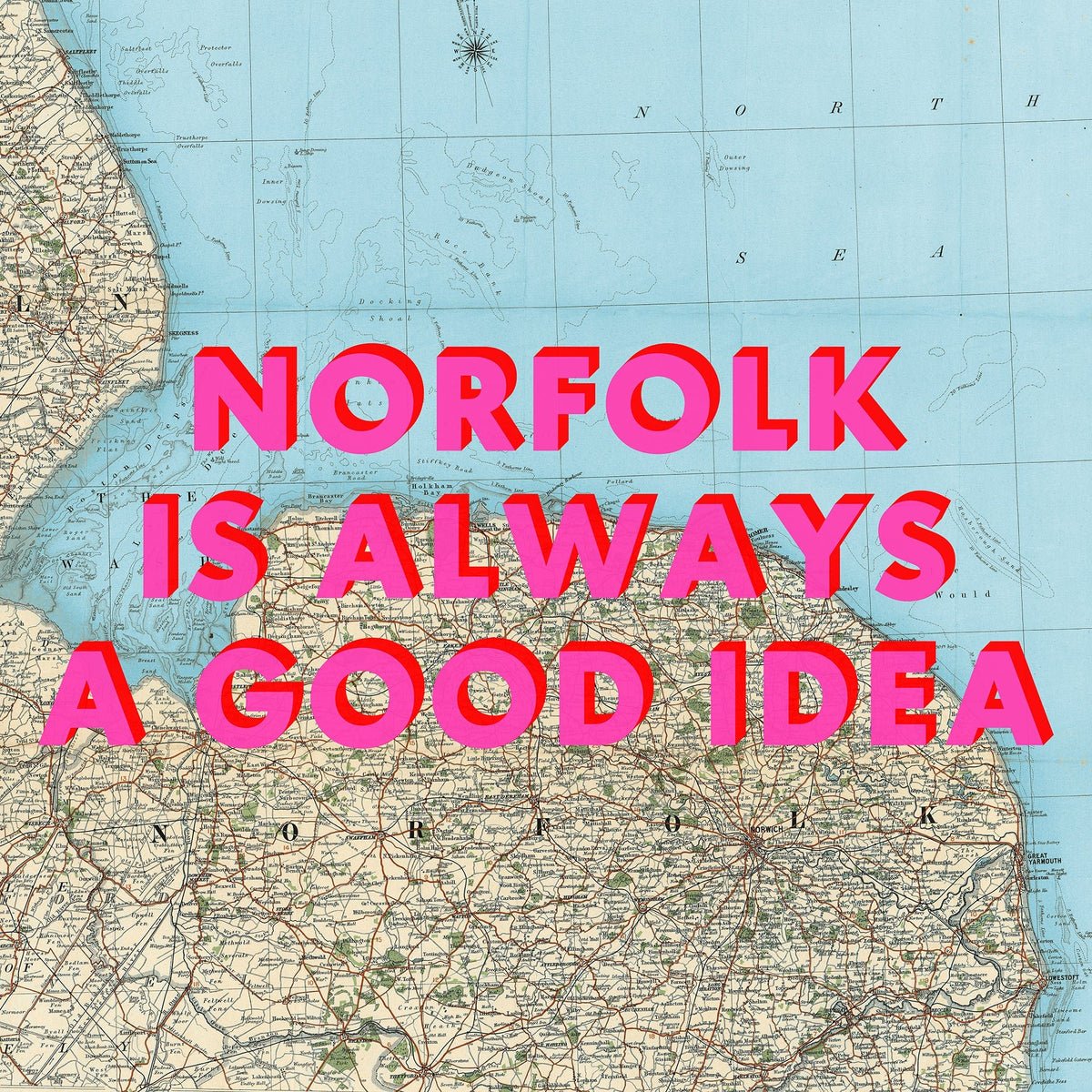 Norfolk Retro Pop Art Map Print