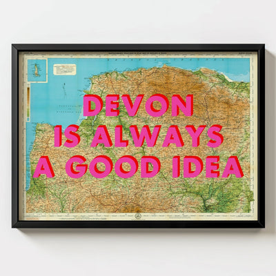 North Devon Retro Pop Art Map Print - black frame mockup - Magic Posters