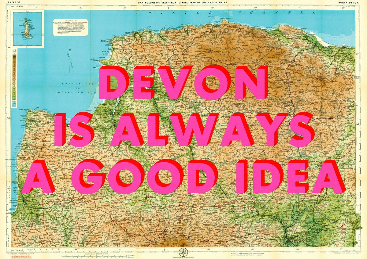 North Devon Retro Pop Art Map Print