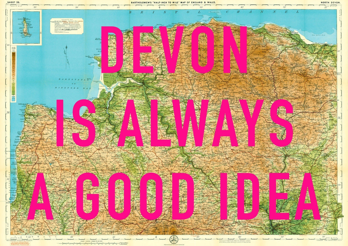 North Devon Retro Pop Art Map Print