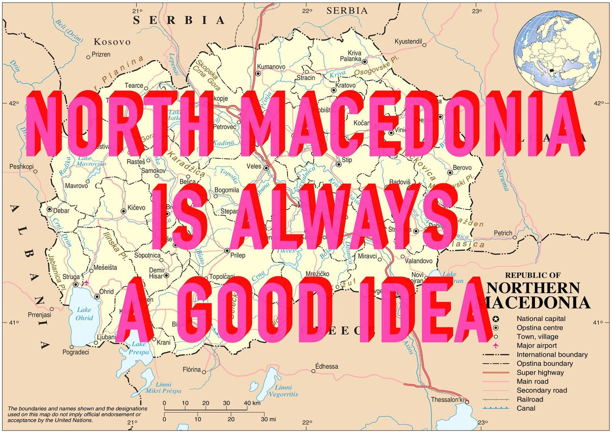 North Macedonia Retro Pop Art Map Print (landscape) - Magic Posters