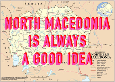 North Macedonia Retro Pop Art Map Print (landscape) - Magic Posters