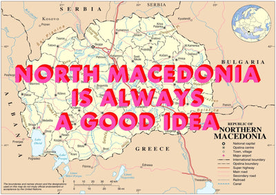 North Macedonia Retro Pop Art Map Print (landscape) - Magic Posters