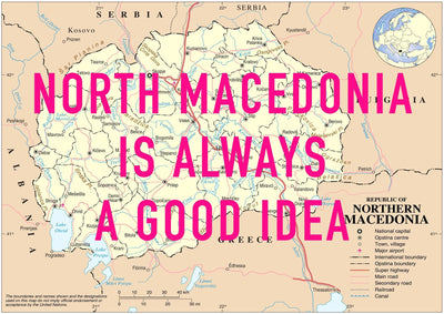 North Macedonia Retro Pop Art Map Print (landscape) - Magic Posters