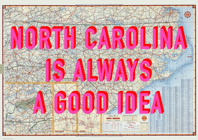 North Carolina Retro Pop Art Map Print (landscape) - Magic Posters