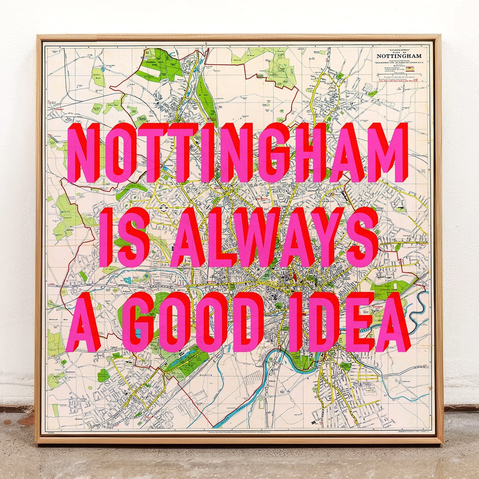 Nottingham Retro Pop Art Map Print (Square) - Magic Posters