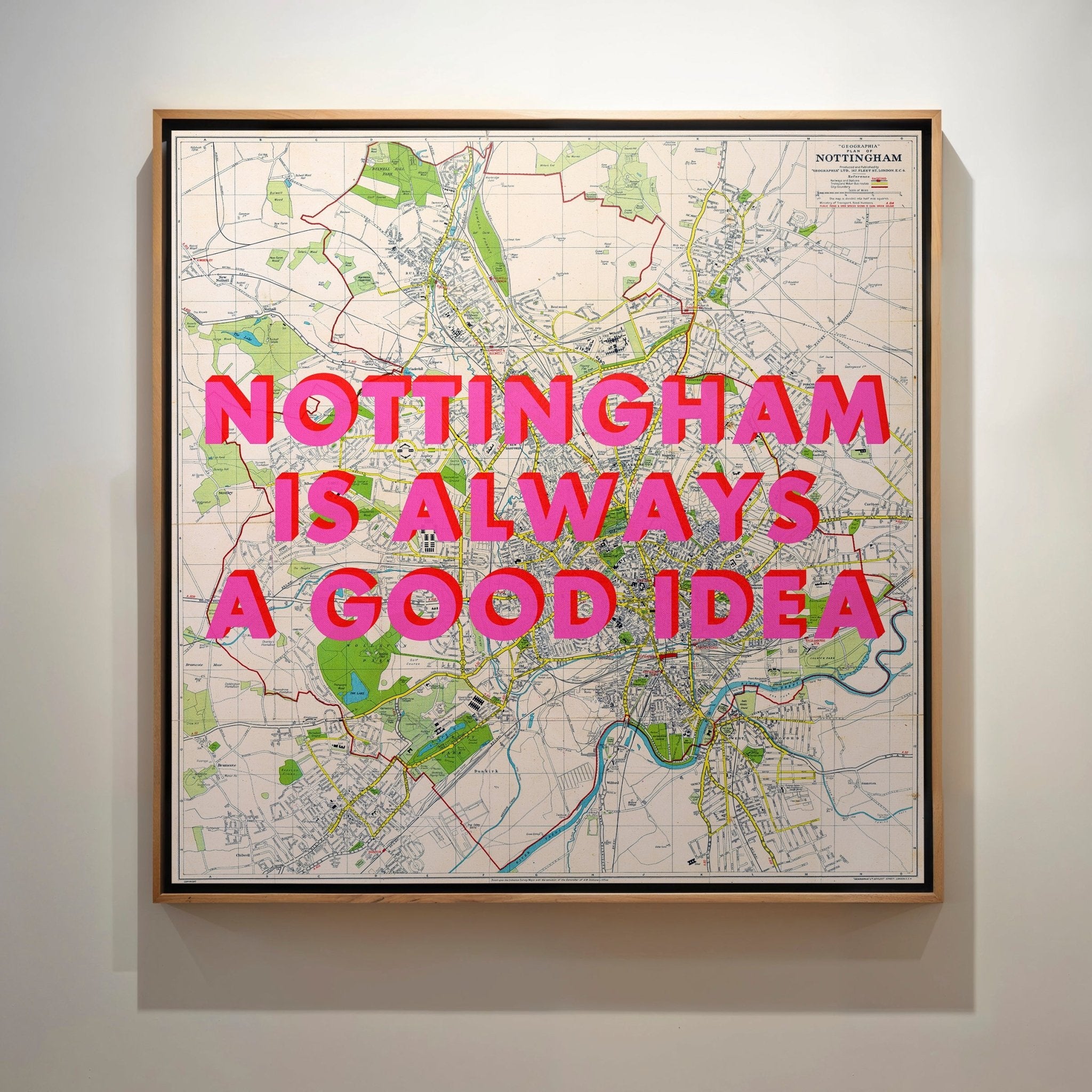 Nottingham Retro Pop Art Map Print (Square) - Magic Posters
