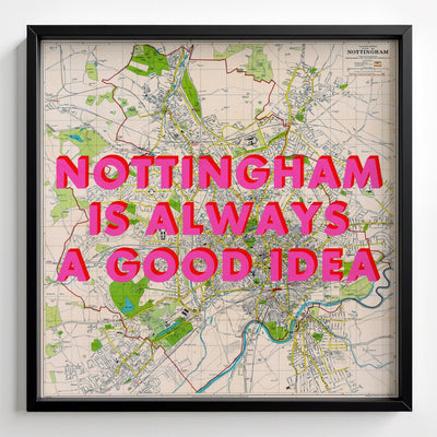 Nottingham Retro Pop Art Map Print (Square) - black frame mockup - Magic Posters
