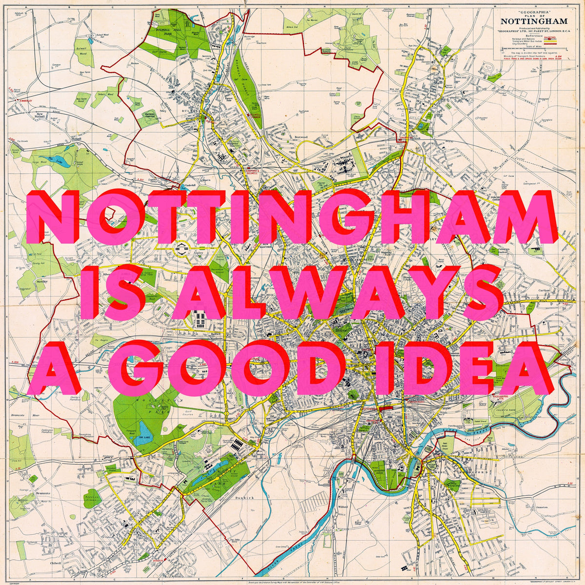Nottingham Retro Pop Art Map Print (Square)