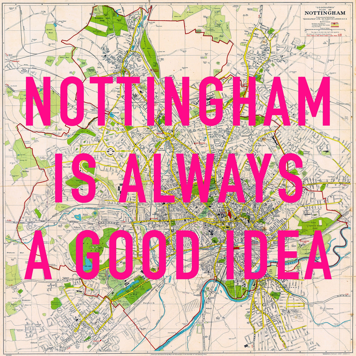 Nottingham Retro Pop Art Map Print (Square)