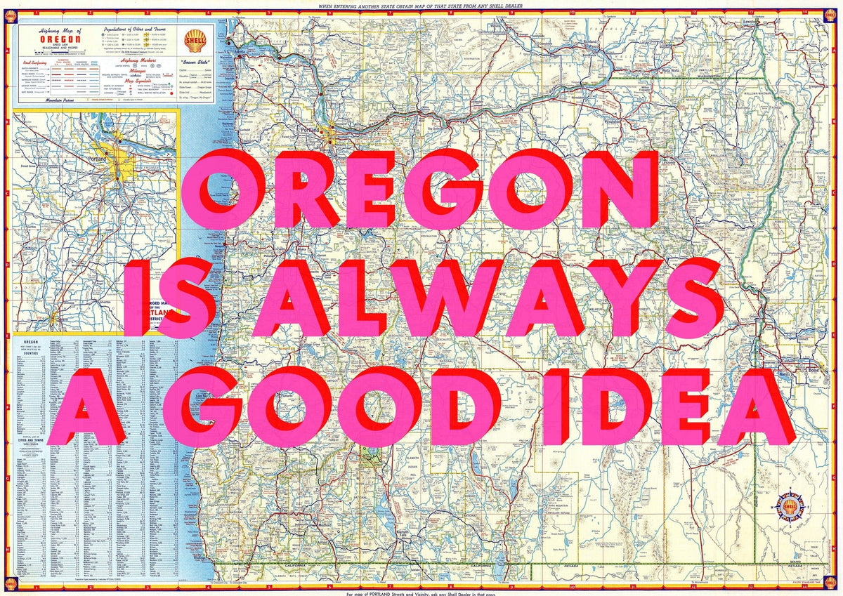 Oregon Retro Pop Art Map Print (landscape V1)