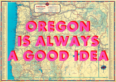 Oregon Retro Pop Art Map Print (landscape V2)