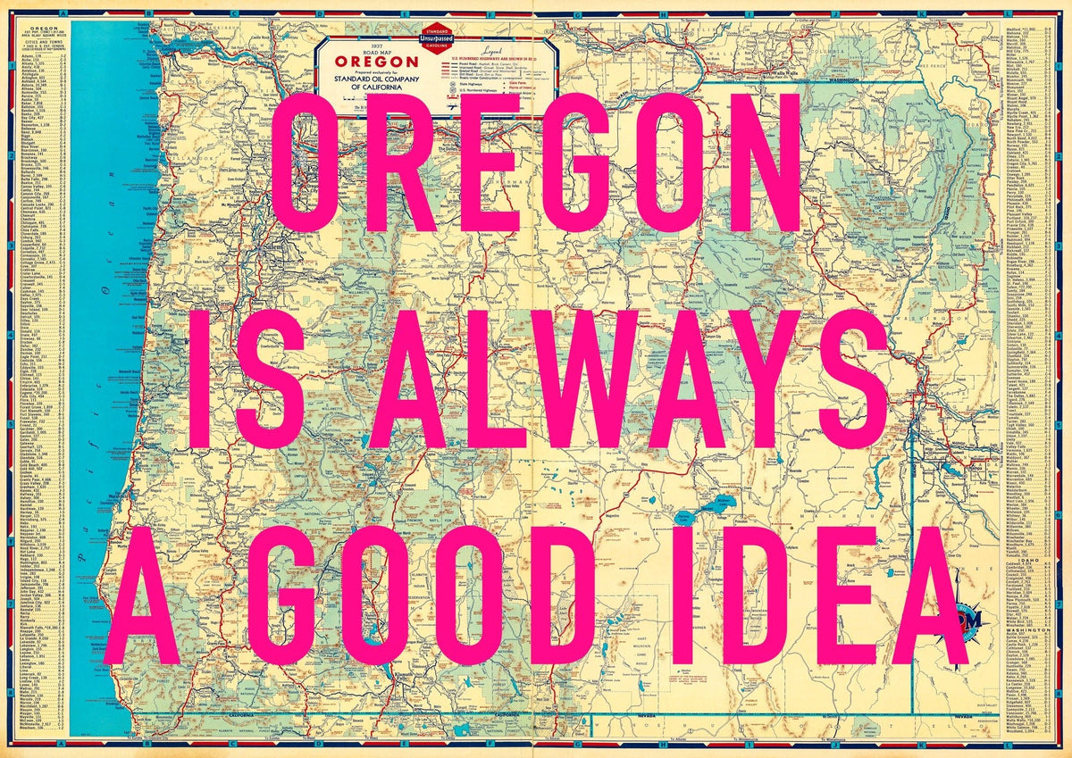 Oregon Retro Pop Art Map Print (landscape V2)