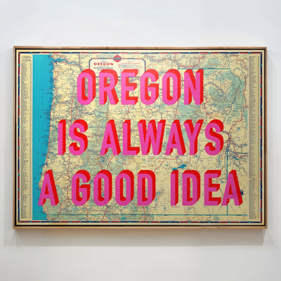 Oregon Retro Pop Art Map Print (landscape V2) - Magic Posters