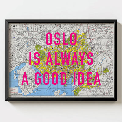 Oslo Retro Pop Art Map Print (landscape) - black frame mockup - Magic Posters