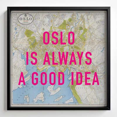 Oslo Retro Pop Art Map Print (square) - black frame mockup - Magic Posters