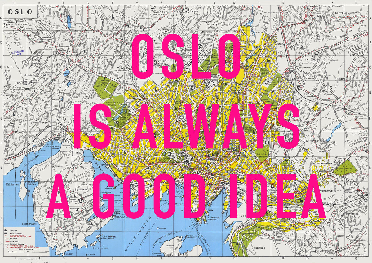 Oslo Retro Pop Art Map Print (landscape) - Magic Posters
