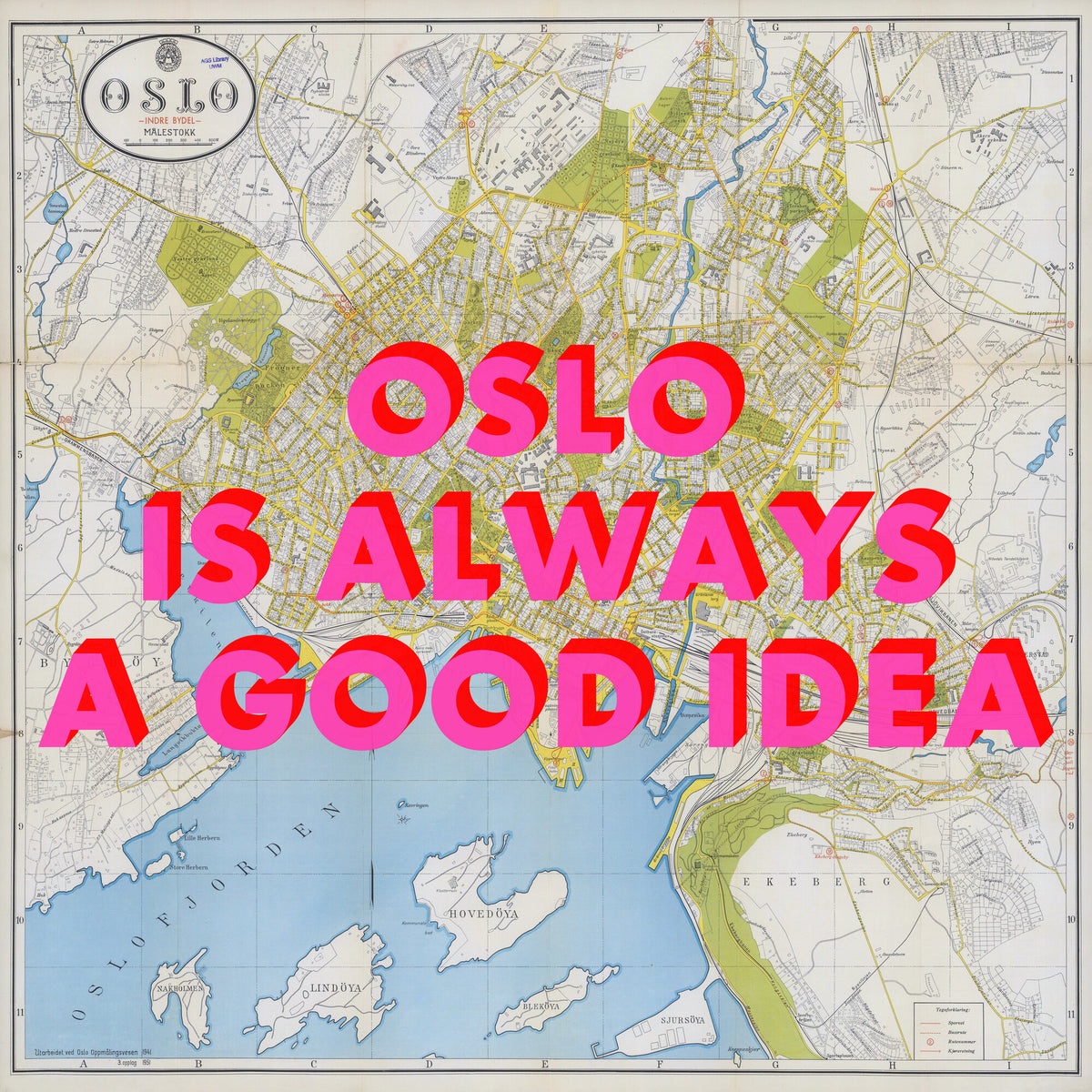Oslo Retro Pop Art Map Print (square) - Magic Posters