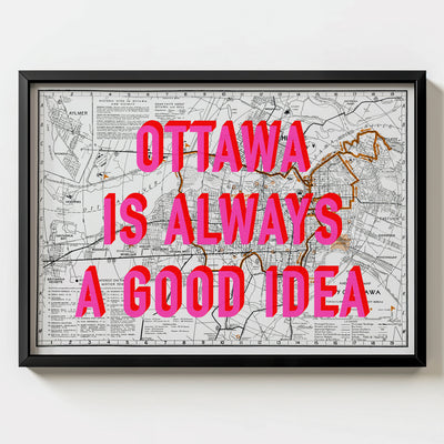 Ottawa Retro Pop Art Map Print (landscape) - black frame mockup - Magic Posters Bold