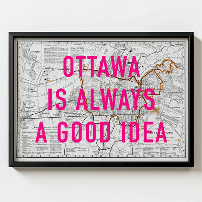 Ottawa Retro Pop Art Map Print (landscape) - black frame mockup - Magic Posters
