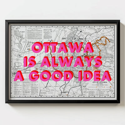 Ottawa Retro Pop Art Map Print (landscape) - black frame mockup - Magic Posters