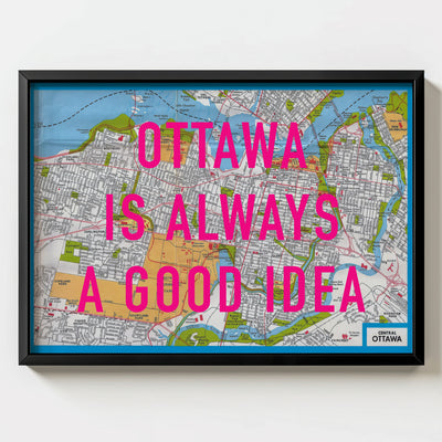 Ottawa Retro Pop Art Map Print (landscape V2) - black frame mockup - Magic Posters