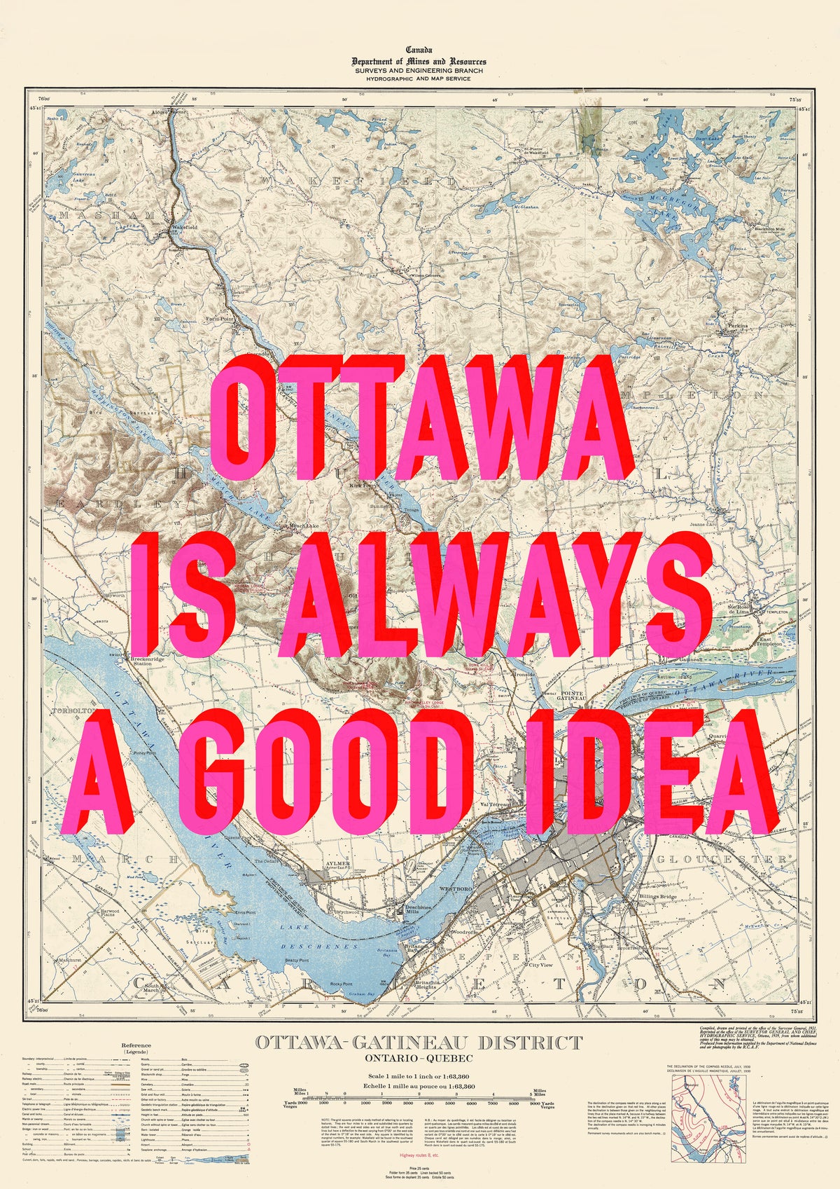 Ottawa Retro Pop Art Map Print (portrait) - Magic Posters