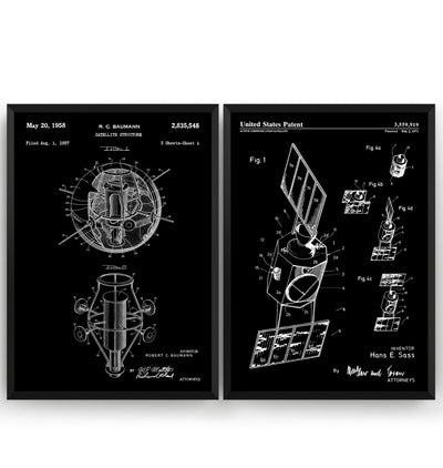 Outer Space Satellite Set Of 2 Patent Prints - Magic Posters