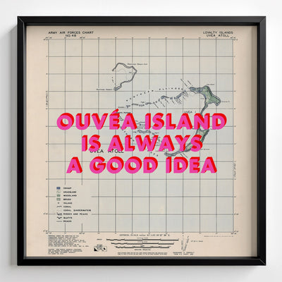 Ouvéa Island Retro Pop Art Map Print (square) - black frame mockup - Magic Posters