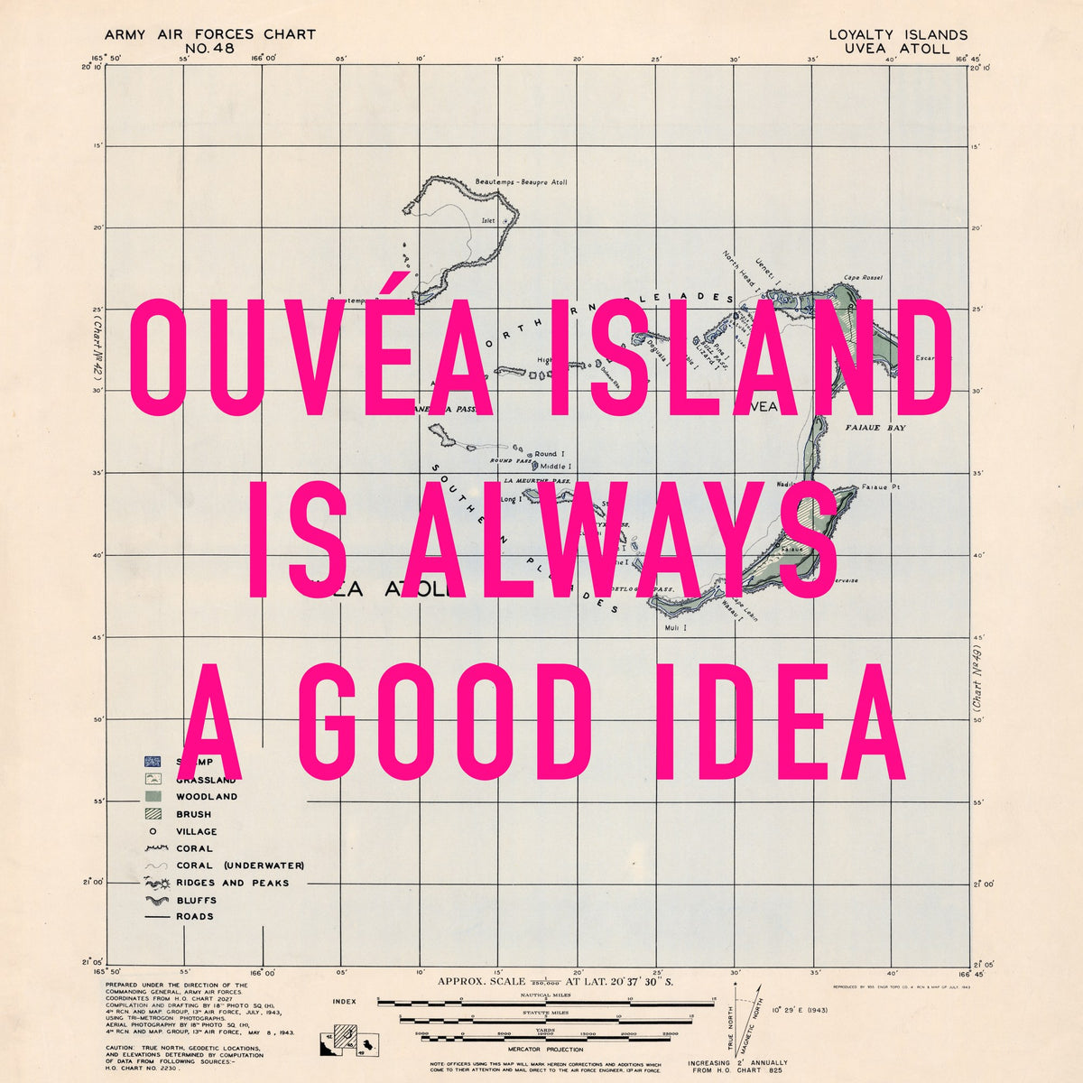 Ouvéa Island Retro Pop Art Map Print (square) - Magic Posters