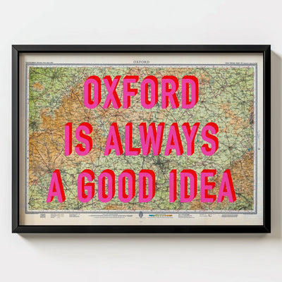 Oxford Retro Pop Art Map Print - black frame mockup - Magic Posters