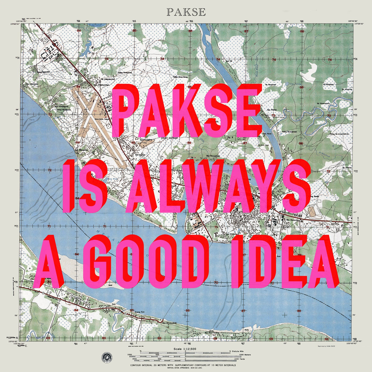 Pakse Retro Pop Art Map Print (square) - Magic Posters