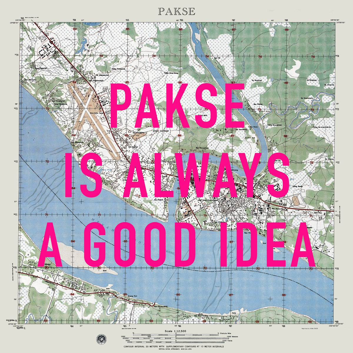 Pakse Retro Pop Art Map Print (square) - Magic Posters