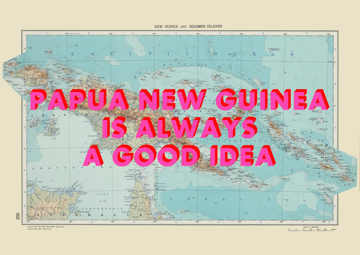 Papua New Guinea Retro Pop Art Map Print (landscape)