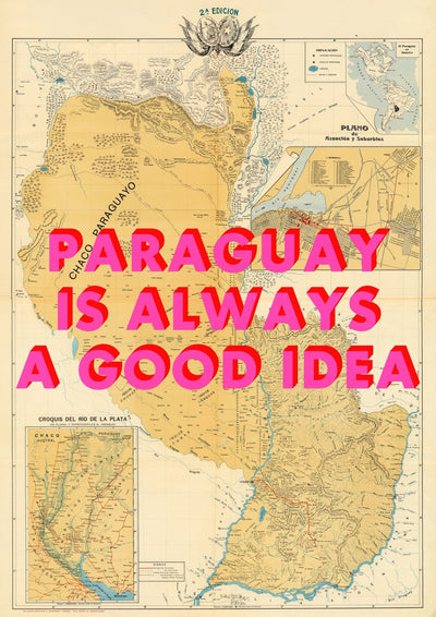 Paraguay Retro Pop Art Map Print (portrait)
