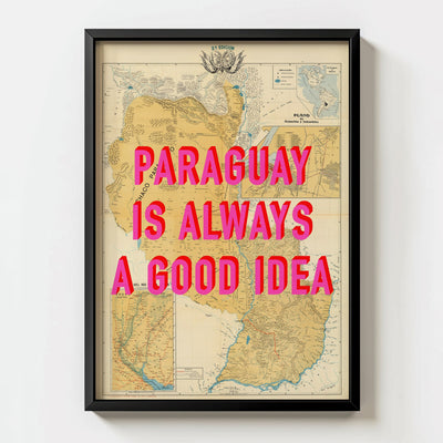 Paraguay Retro Pop Art Map Print (portrait) - Magic Posters
