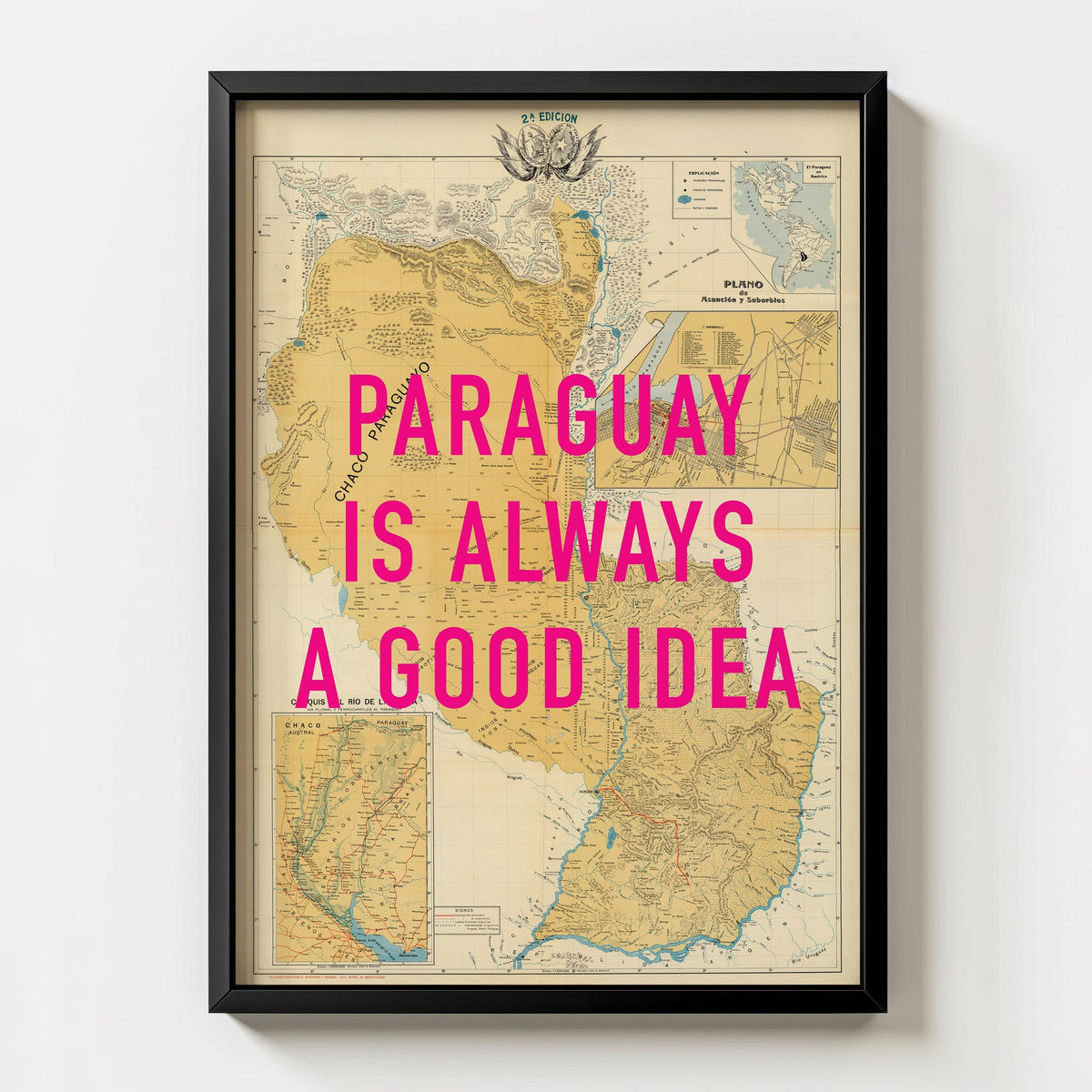 Paraguay Retro Pop Art Map Print (portrait) - Magic Posters