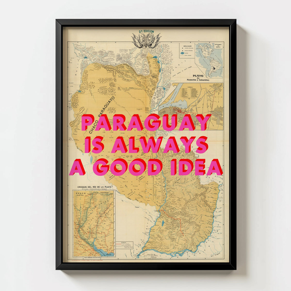 Paraguay Retro Pop Art Map Print (portrait) - Magic Posters