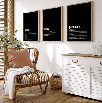 Paramedic, Nurse, Doctor Set Of 3 Definition Prints - Magic Posters