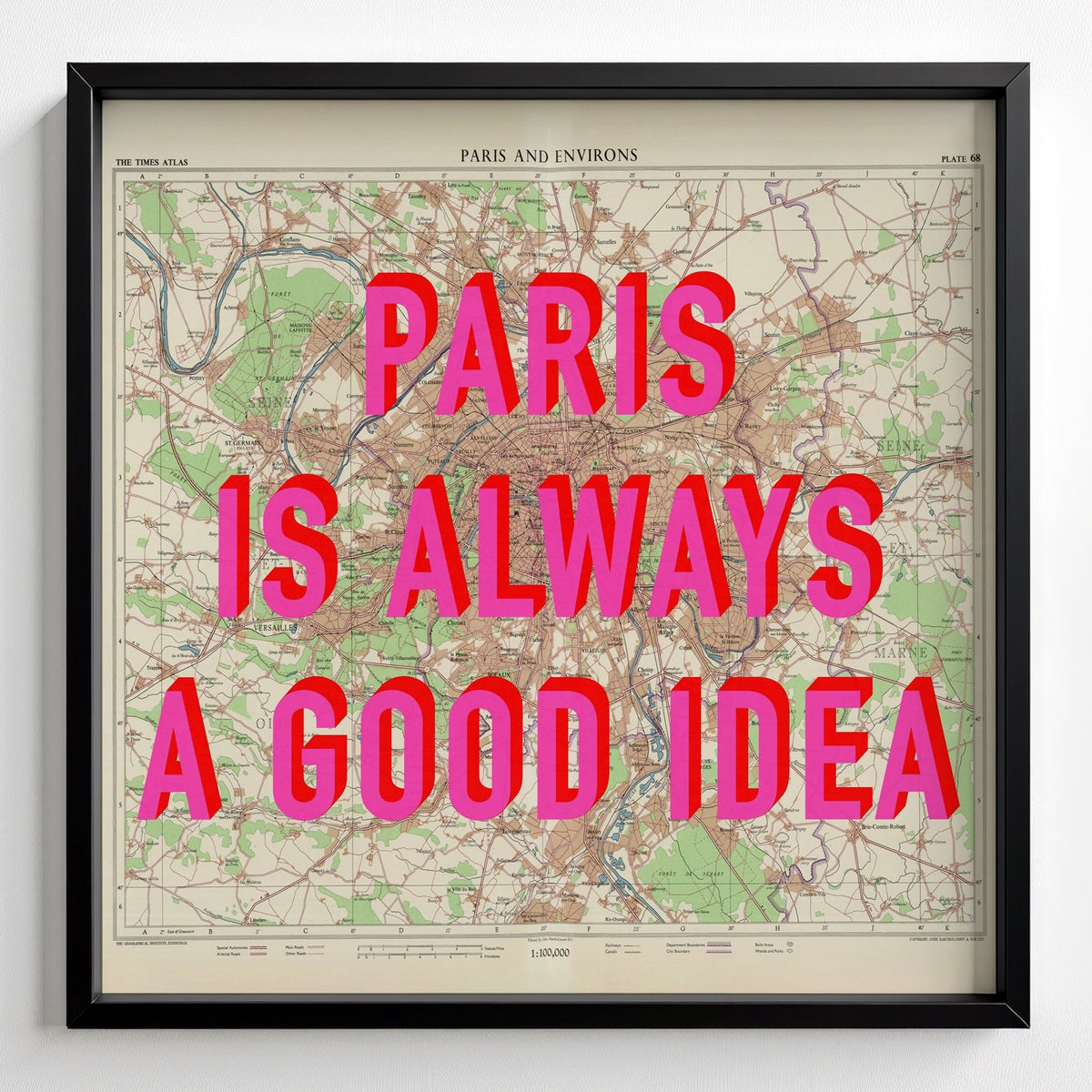 Paris Retro Pop Art Map Print - black frame mockup - Magic Posters