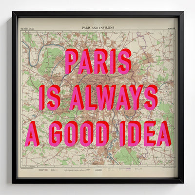 Paris Retro Pop Art Map Print - black frame mockup - Magic Posters